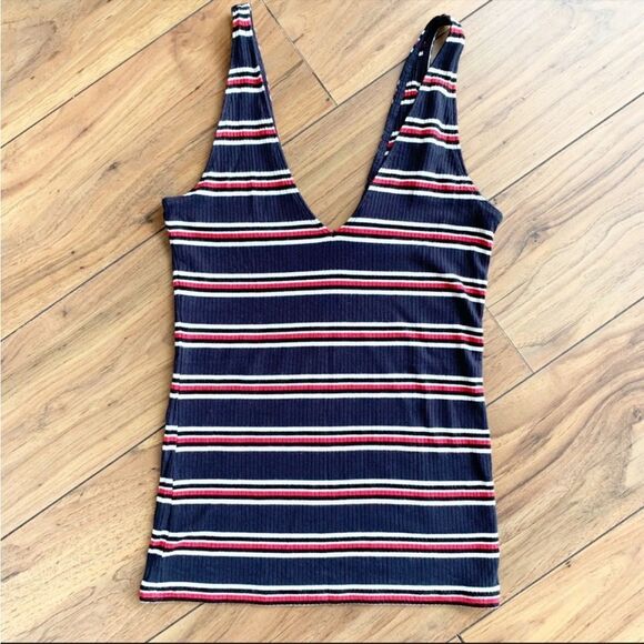 Express Navy Stripe Rib Knit Tank Top - Picture 1 of 3